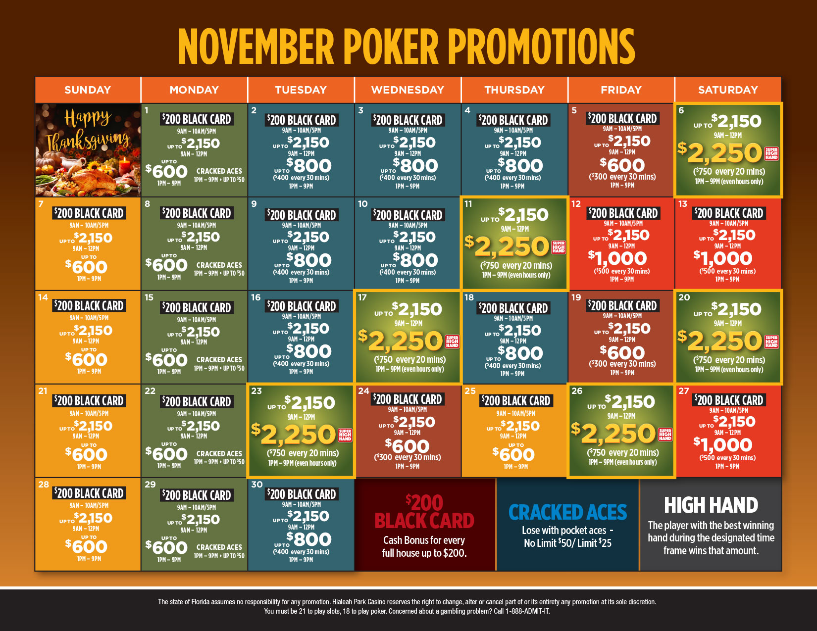 Calendario de Poker de Noviembre