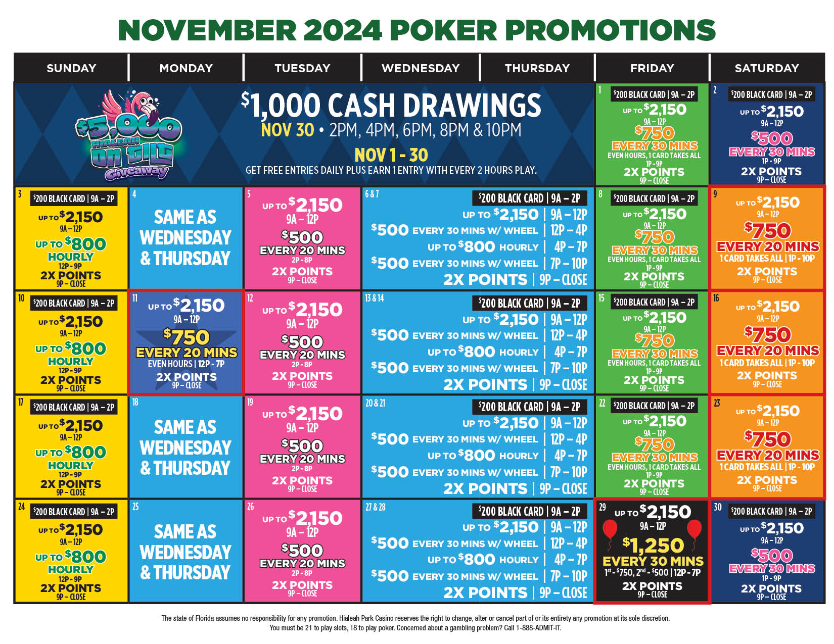 November Poker Calendar