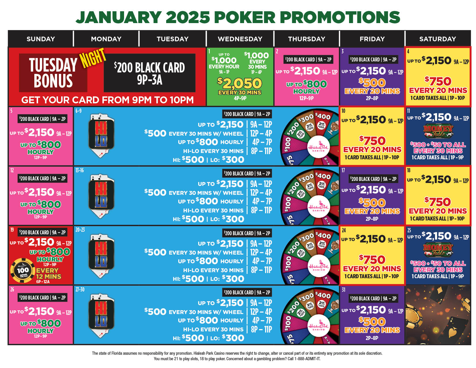 January Poker Calendar